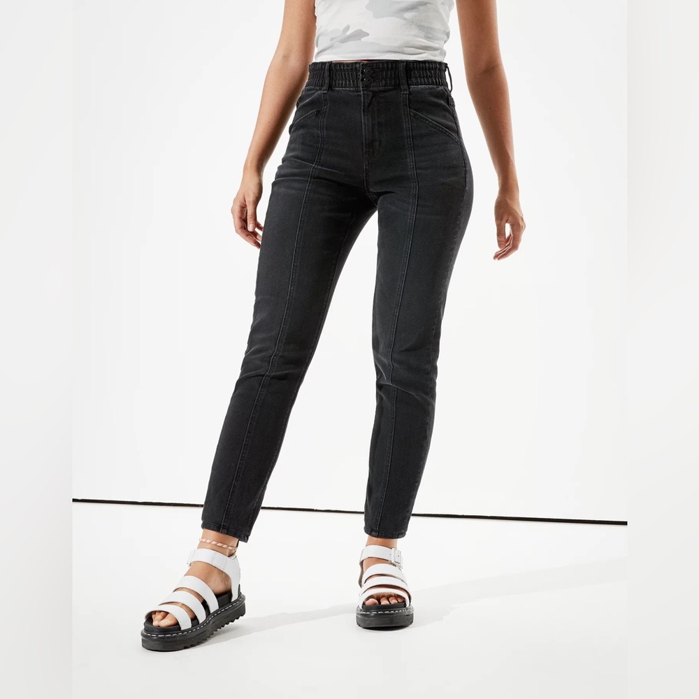 American Eagle Black Stretch Mom Jeans